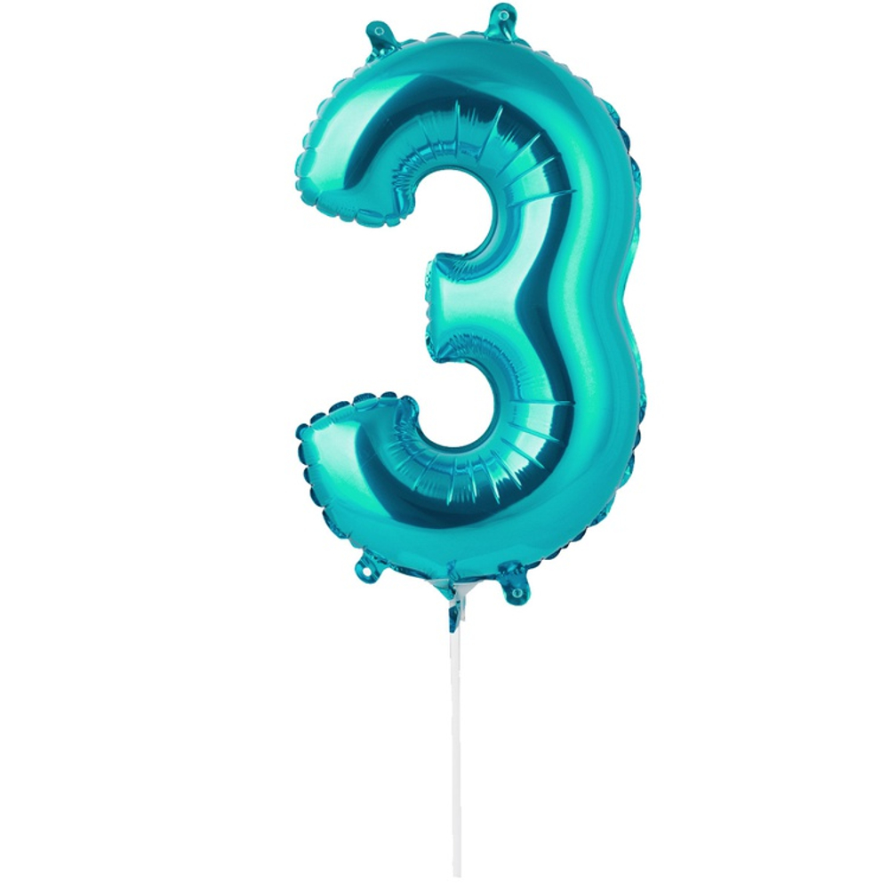 Шар фольгированный Цифра 3 40 см (Бирюзовый)
