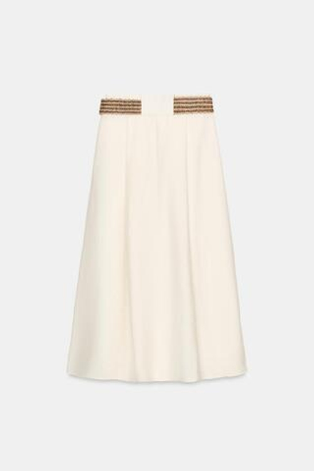 ZARA ЮБКА МИДИ С ПЛЕТЕНЫМ РЕМНЕМ, ЭКРЮ