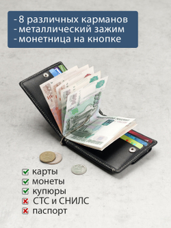 705 R - Зажим для купюр с монетником на кнопке и RFID защитой