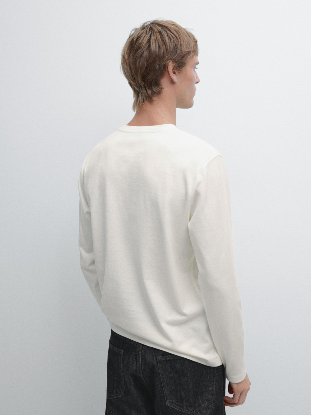 Massimo Dutti Хлопковая футболка с длинными рукавами, натуральный