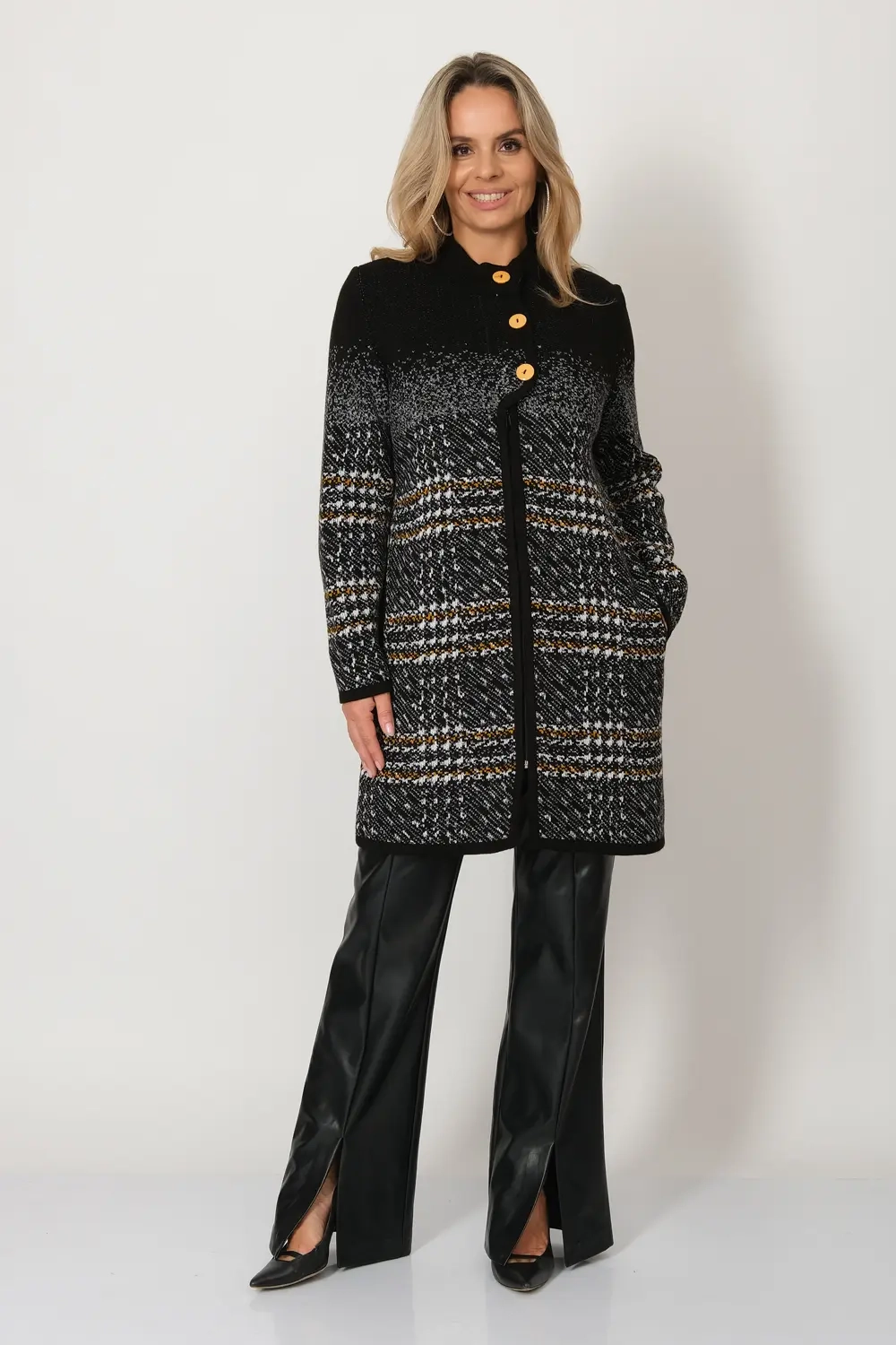 Кардиган В 1742 ст/черно-горчичный