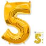 Шар (40"/102 см) Цифра "5" Золото в упаковке / Five