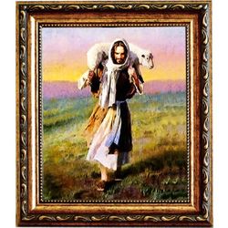 Спасение заблудшей овцы. Икона Иисуса Христа на холсте.