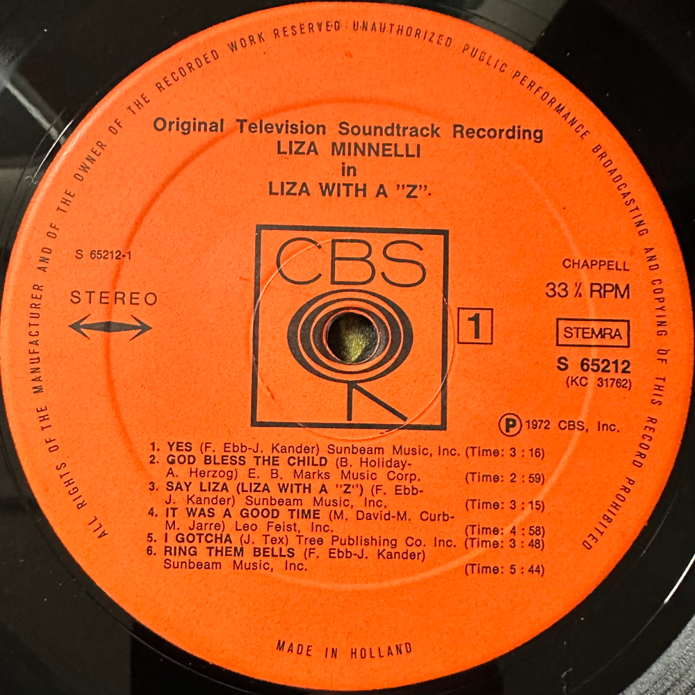 Liza Minnelli - Liza With A ‘Z’. A Concert For Television (Голландия 1972г.)