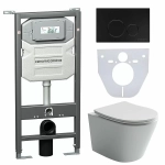 Унитаз подвесной Ceramica Nova Balearica CN6000_1001B_1000 безободковый, с крышкой микролифт, с инсталляцией и черной матовой кнопкой