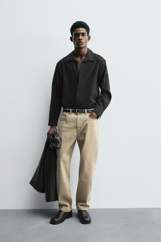 ZARA РУБАШКА СТРУЯЩЕГОСЯ ПОКРОЯ, ЧЕРНЫЙ