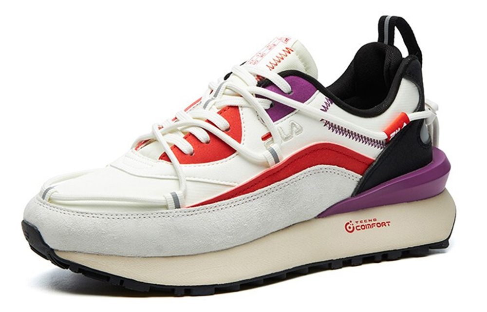 FILA FUSION Jogger DX retro fabric synthetic leather shock absorption, non-slip, wear-resistant, breathable, low-cut casual running shoes women's white purple