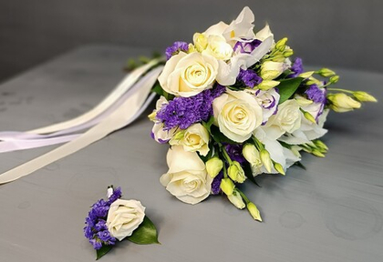 Свадебный букет с бутоньеркой
