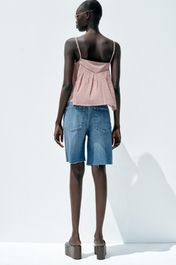 ZARA ХЛОПКОВЫЙ ТОП С ВЫШИВКОЙ, ПЫЛЬНЫЙ РОЗОВЫЙ