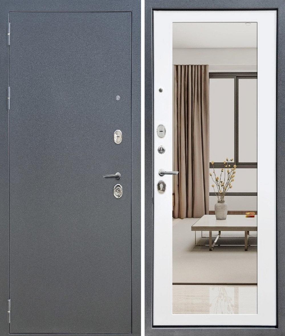 Входная дверь FlyDoors АРКАН ЗЕРКАЛО Букле графит - Velluto Bianco