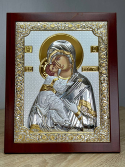 Владимирская БМ, икона прямоугольная с рамкой, красное дерево 150х190