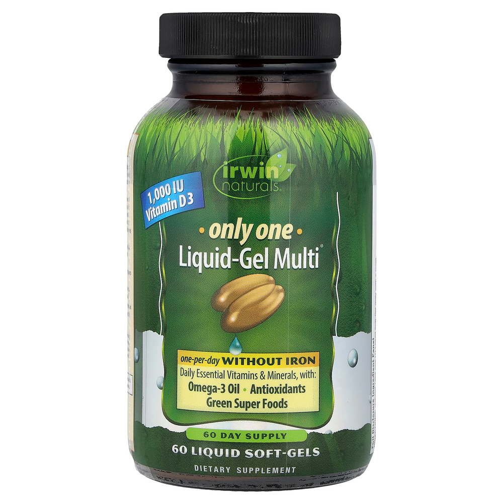 Irwin Naturals, Only One, Liquid-Gel Multi®, без железа, 60 желатиновых капсул