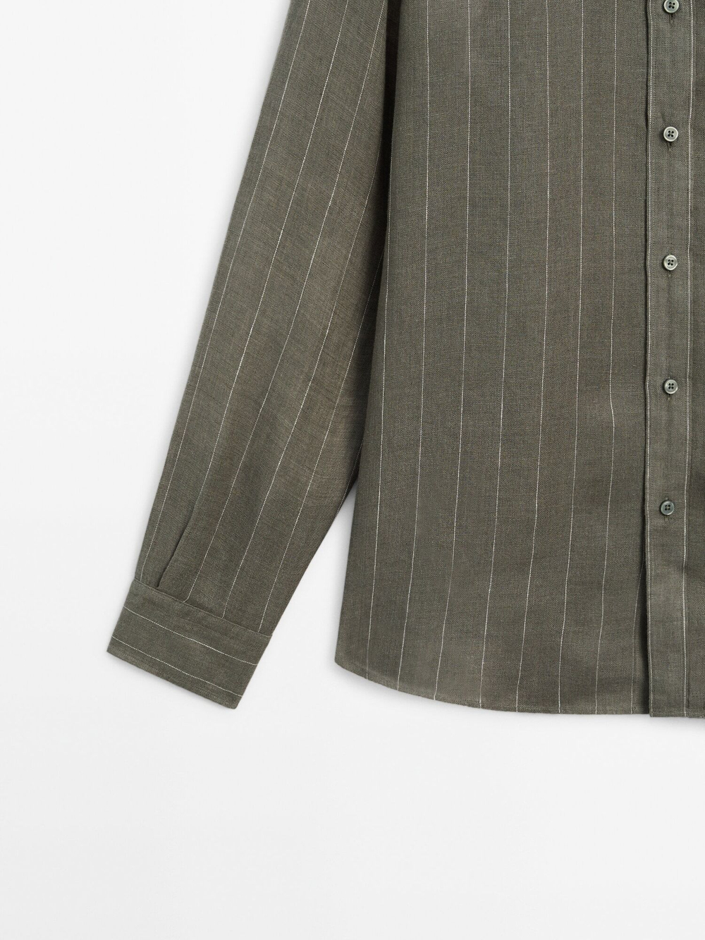 Massimo Dutti Рубашка из 100% льна в полоску, зеленый