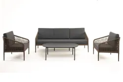 "Канны" лаунж-зона 5-местная из роупа со столом "Верона" (серый гранит), каркас алюминиевый коричневый, роуп коричневый