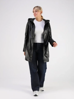 Кожаная куртка демисезонная с капюшоном длинная