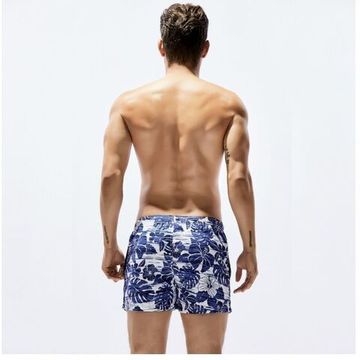Мужские пляжные шорты белые с синим цветочным принтом SEOBEAN 30240