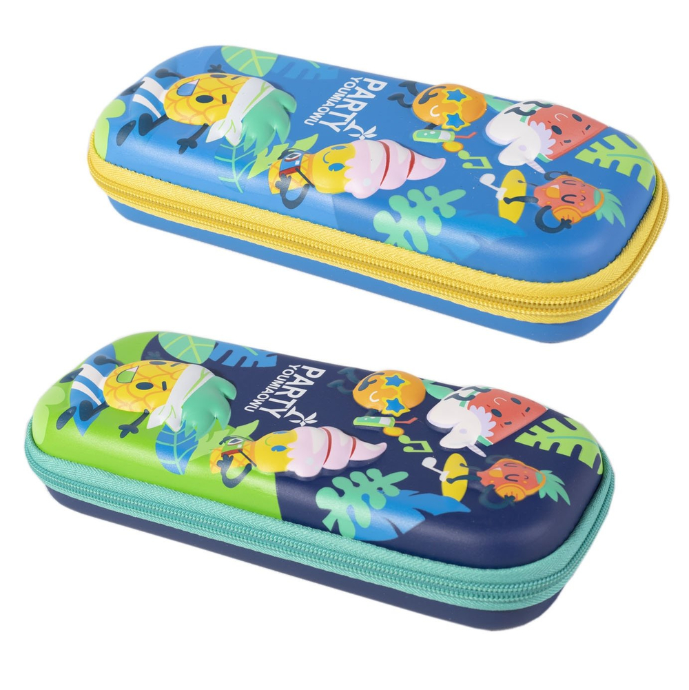 Пенал EVA Alingar, 1 отделение 1 откидная планка, карман сетка, молния, объемный рисунок, 95 х 220 мм, "Сrazy fruit", синий (фрукты)