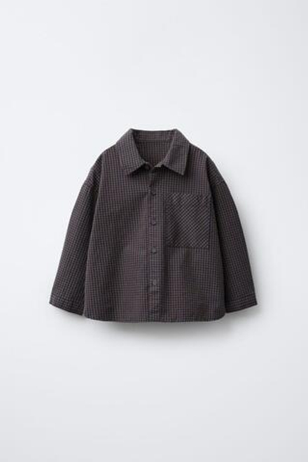 ZARA РУБАШКА В КЛЕТКУ ВИШИ, КОРИЧНЕВО-СИНИЙ