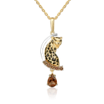Подвеска «Леопард» из комбинированного золота с кварцем дымчатым и эмалью