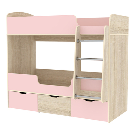 Кровать двухъярусная КарИВи Малыш Двойняшка Дуб Сонома Розовый