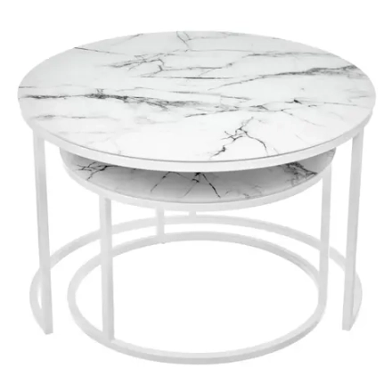 Набор кофейных столиков Bradex Home ов Tango белый мрамор с белыми ножками