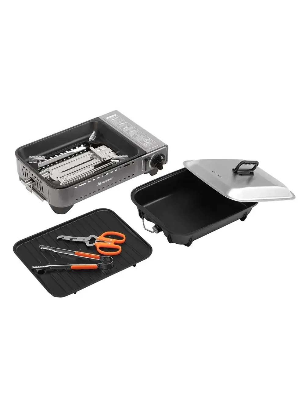 Плита туристическая в кейсе, сковорода и гриль N-MEGA KIT