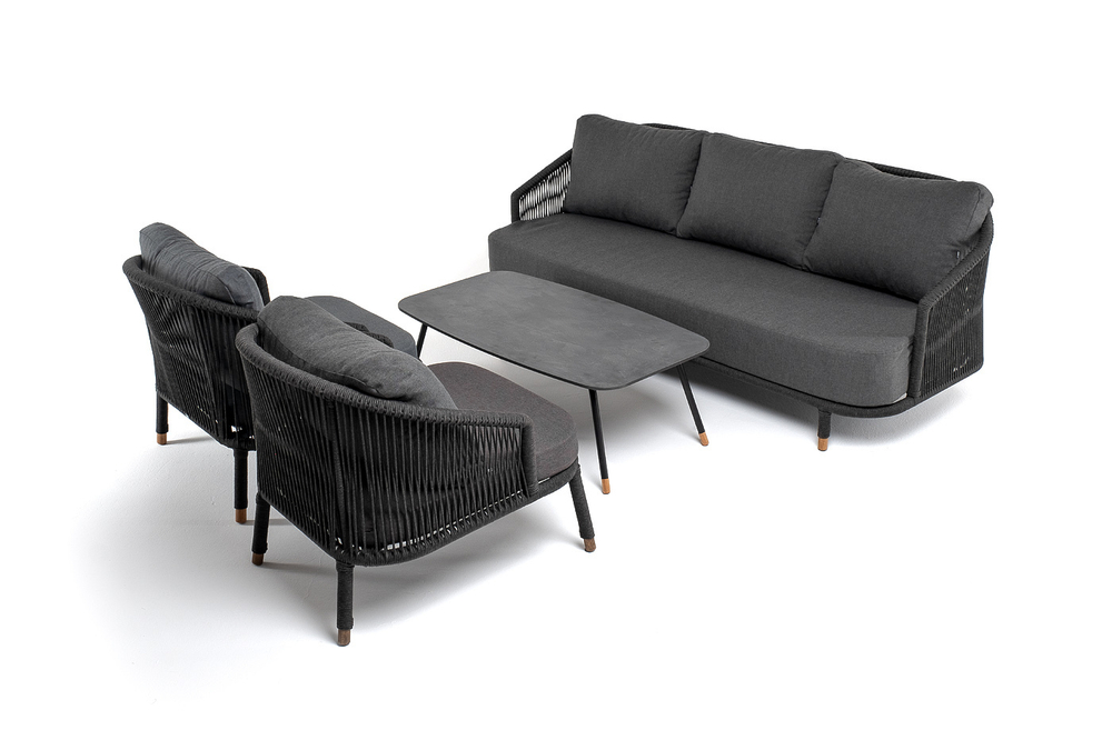 "Лугано" лаунж-зона 5-местная плетеная из роупа (веревки), каркас алюминиевый темно-серый, роуп темно-серый