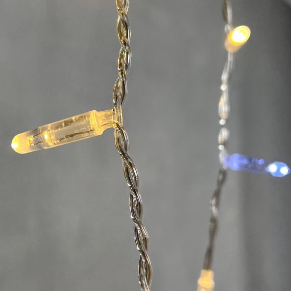 Светодиодная бахрома с колпачком 4,9 x 0,5 м тепло-белая с мерцанием белого диода 220В, 200 LED, провод прозрачный ПВХ, IP65 (PIL200BLWCAP-10-2WW)