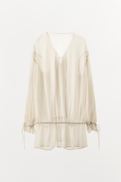 ZARA ПОЛУПРОЗРАЧНЫЙ ТОП ИЗ СТРУЯЩЕЙСЯ ТКАНИ, ЖЕЛТОВАТО-БЕЛЫЙ