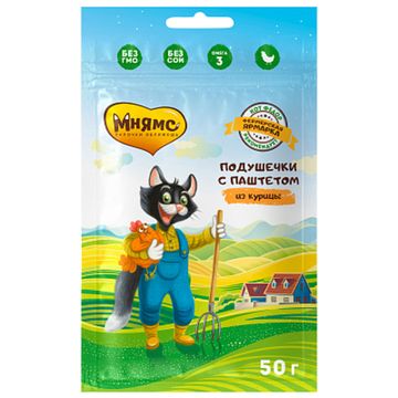 Мнямс Фермерская ярмарка Хрустящие подушечки с паштетом для кошек Курица 50 гр