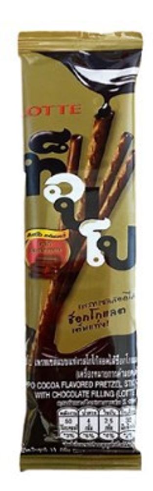 Палочки бисквитные "ТОППО" с какао начинкой СЛИМ пачка, Thai Lotte, 11г