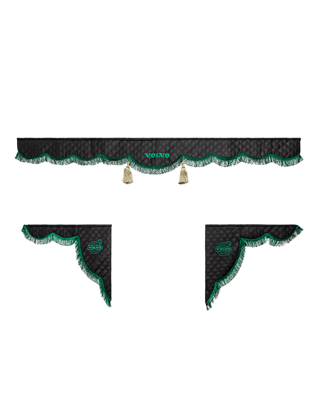 Ламбрекен с косынками стеганые Volvo (экокожа, черный, зеленая лапша)