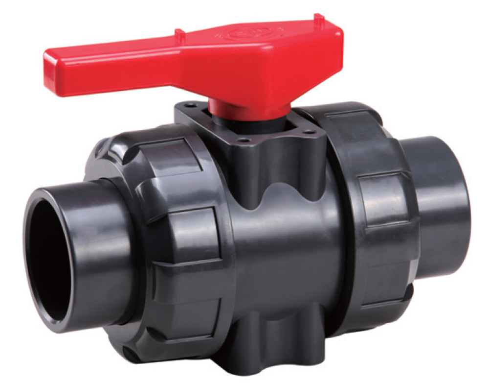 Кран шаровой ПВХ (НПВХ) разборный промышленный под клей, PTFE (Ру16), Китай