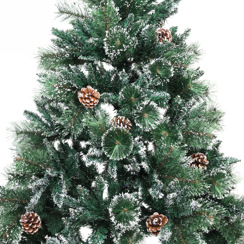 Ёлка «Кристальная» 150 см, Леска+ПВХ, шишки,белое напыление (420 веток)