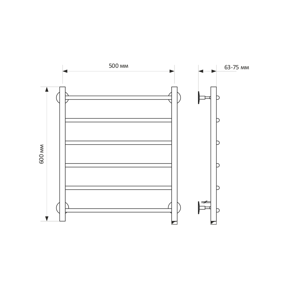 Полотенцесушитель MIXLINE CAPELLA  60х50 (кноп выключ, 255 Вт, 6 перекладин, правый) электрический