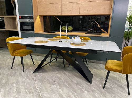 Стол МАРСЕЛЬ 220 Белый мрамор, стекло / Черный