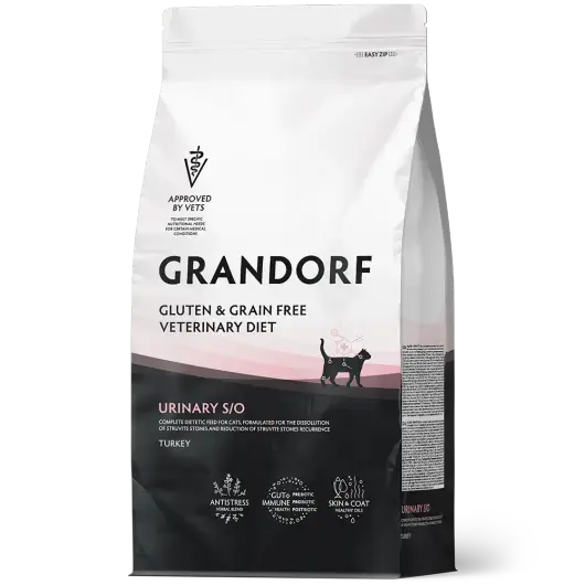 Сухой корм GRANDORF VETERINARY DIET Cat URINARY S/O Полнорационный диетический корм для кошек при мочекаменной болезни, индейка 0,4кг