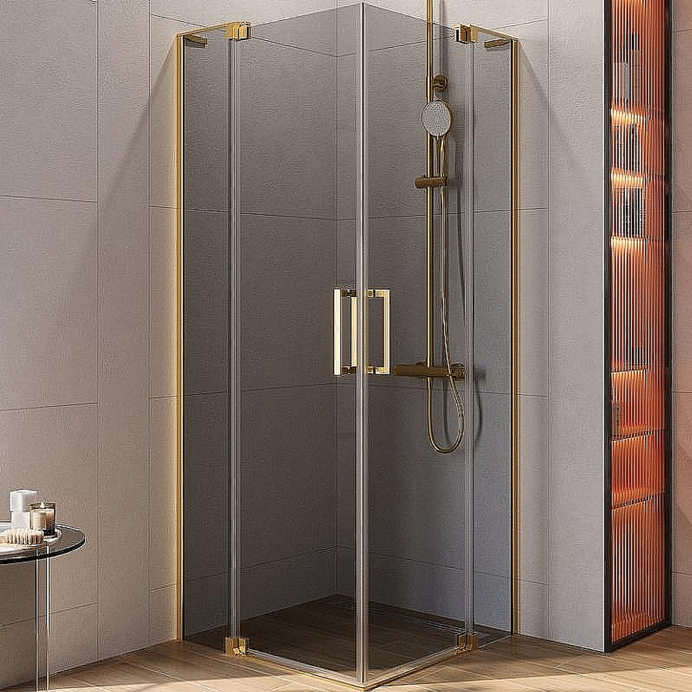 Душевой уголок Cezares Slider 90x90 A-2-80/90-GRIGIO-BORO стекло серое/профиль золото брашированное