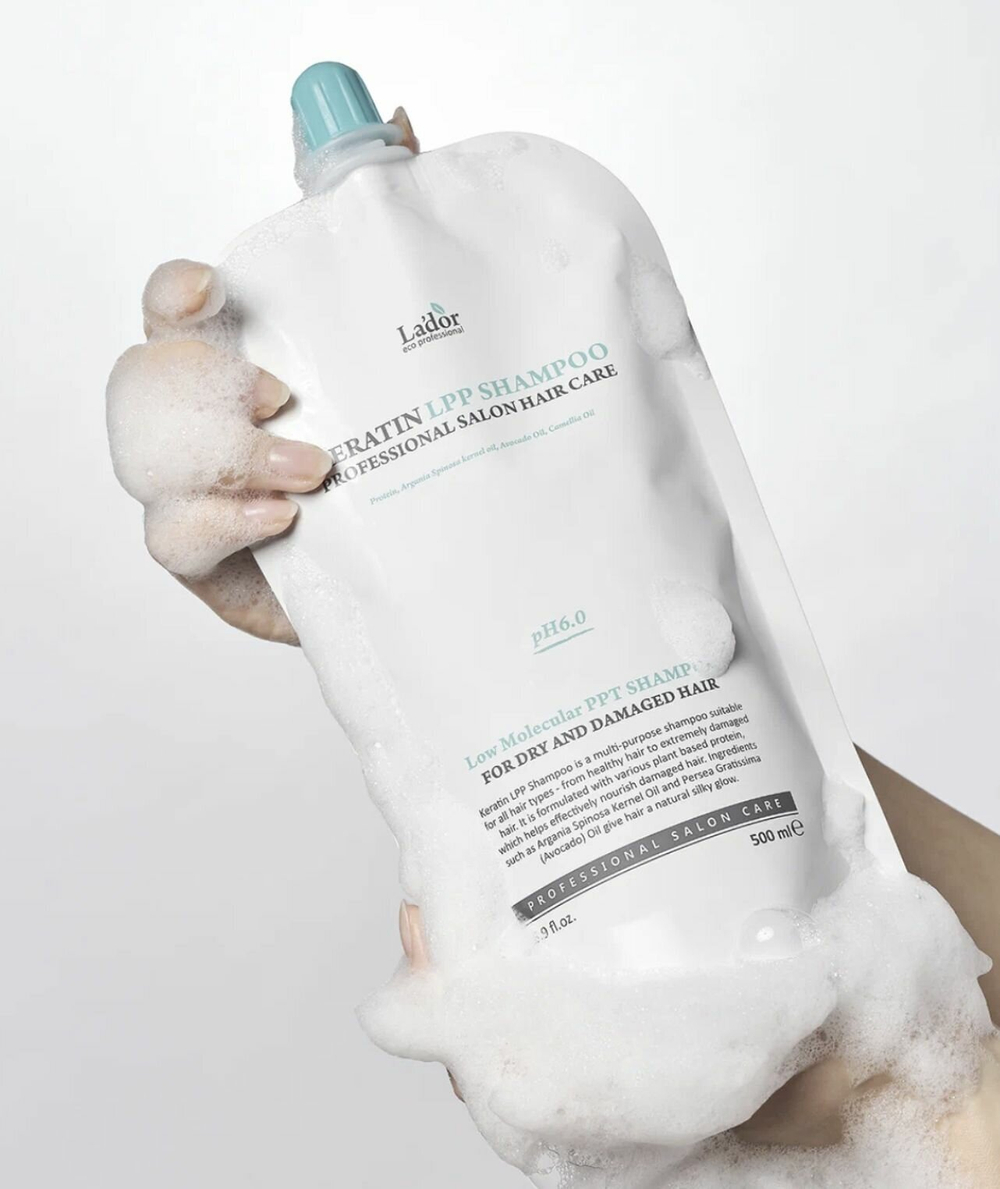 Шампунь для волос бесщелочной протеиновый c кератином Lador Keratin LPP Shampoo, 500 мл (мягкая упаковка)