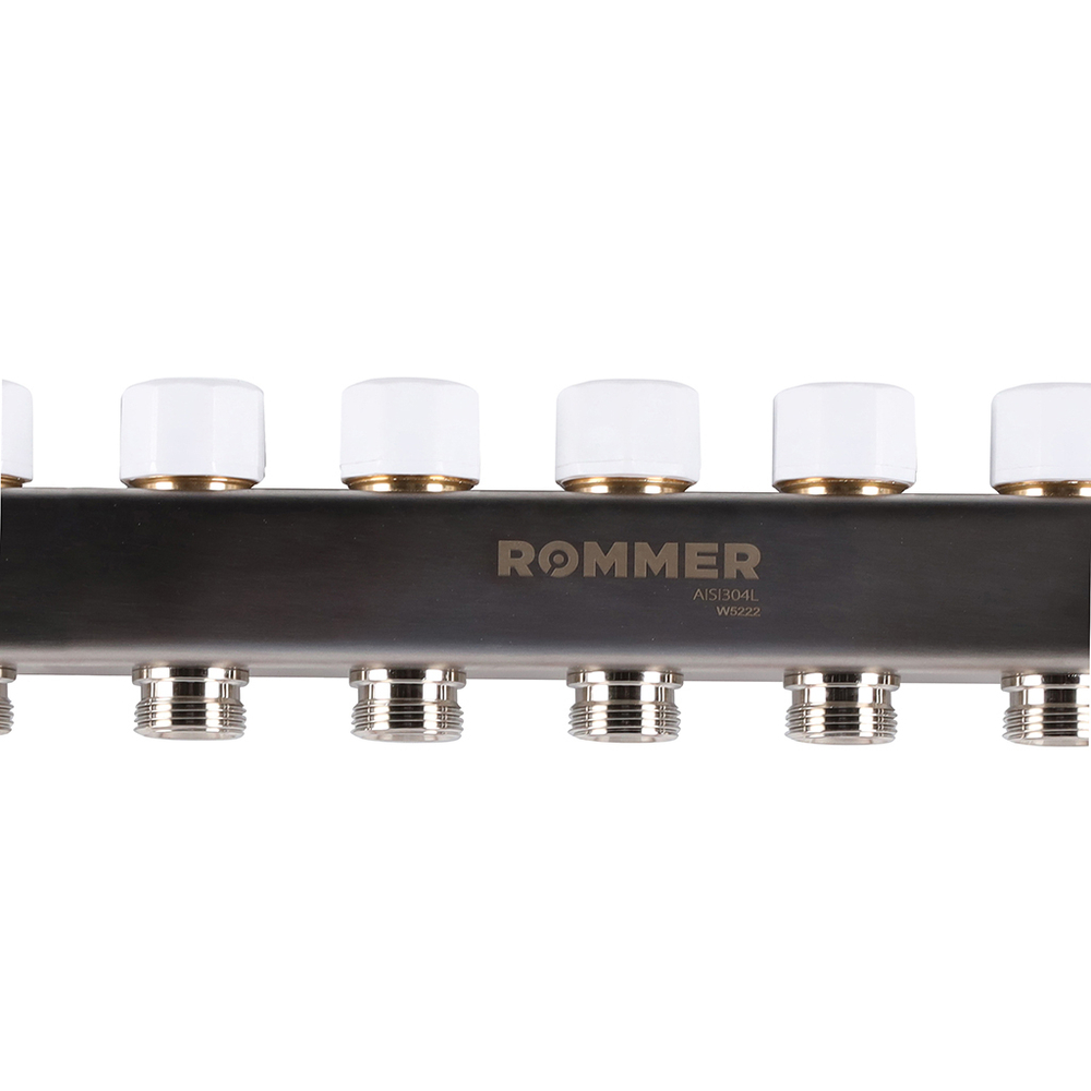 ROMMER RMS-1201-000008 ROMMER Коллектор из нержавеющей стали с расходомерами, с клапаном вып. воздуха и сливом 8 вых.