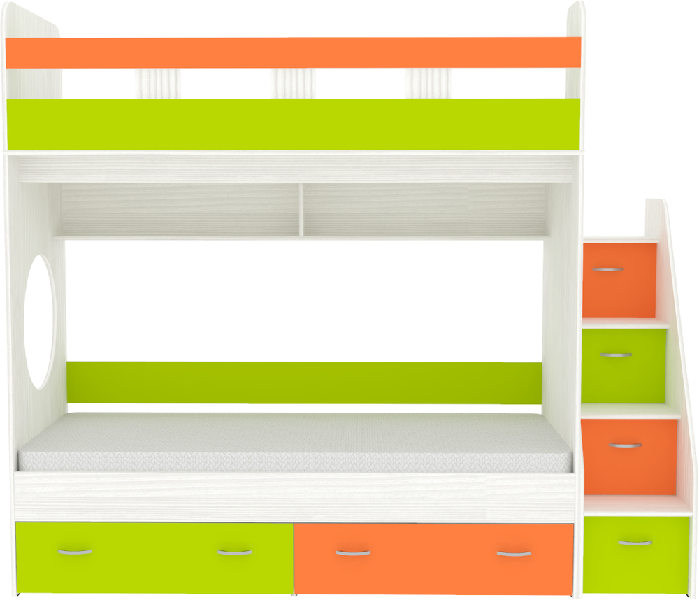 Двухъярусная кровать КарИВи Юниор 1 90х200 Белое Дерево Лайм, Оранжевый
