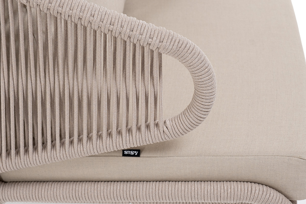 "Милан" кресло плетеное из роупа, каркас алюминий белый муар, роуп бежевый круглый, ткань бежевая 15052