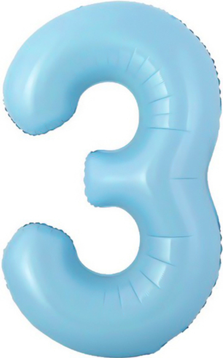 Шар с клапаном (16''/41 см) Мини-цифра, 3, Голубой, 1 шт.