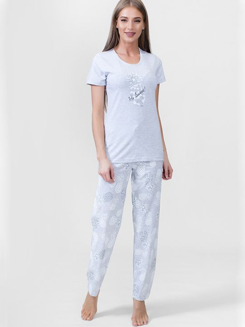 Уютный женский домашний комплект с ананасами (Размер: S) (Цвет: серый)