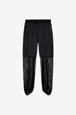 ZARA КОМБИНИРОВАННЫЕ БРЮКИ ИЗ КРУЖЕВА, ЧЕРНЫЙ