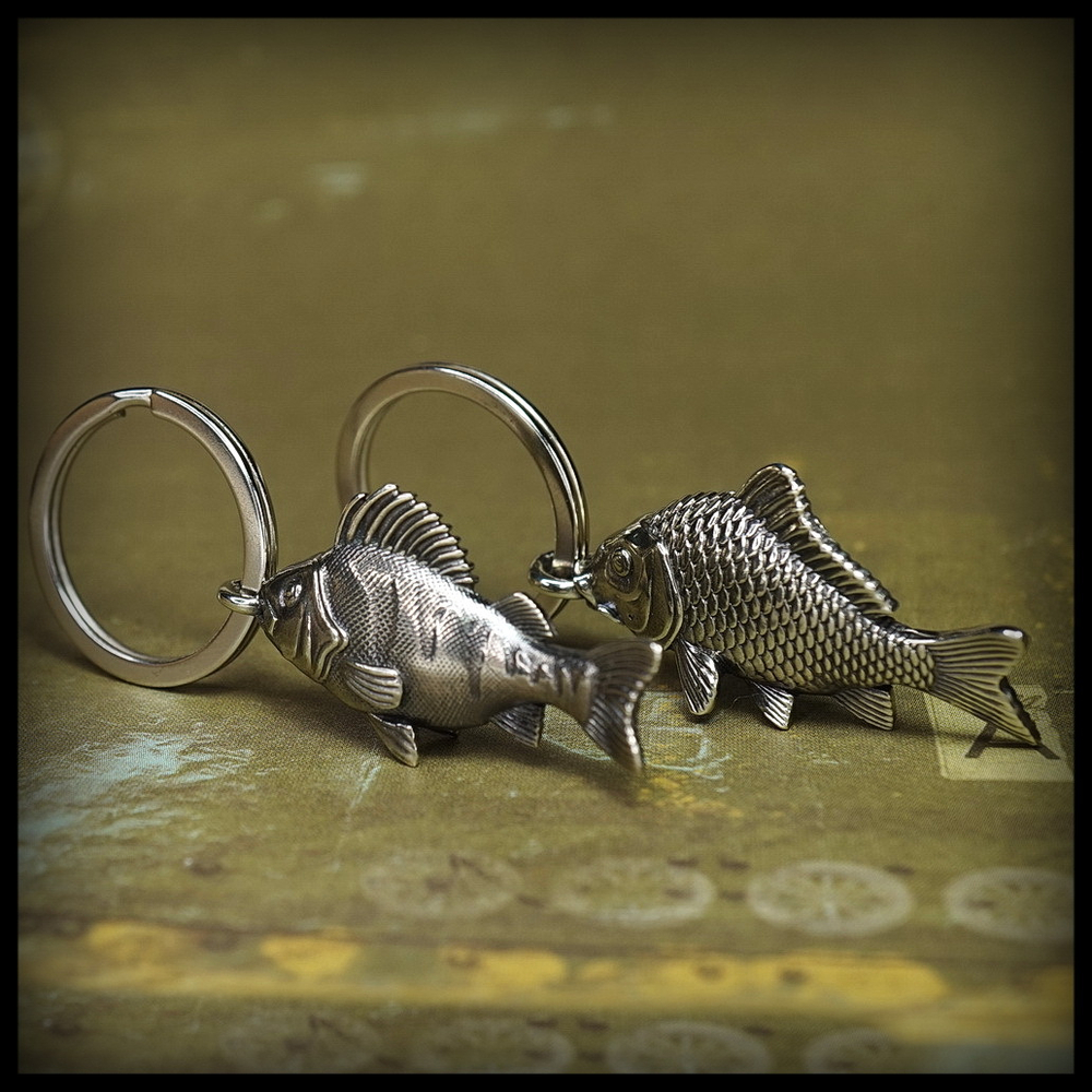 Брелоки для ключей "Карп + Окунь" пара , мельхиор
