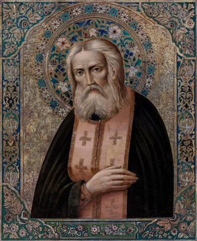 Серафим Саровский святой преподобный чудотворец. Деревянная икона на левкасе