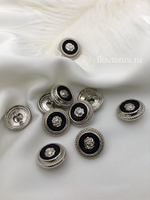 Пуговицы серебристые с розой и черной серединкой