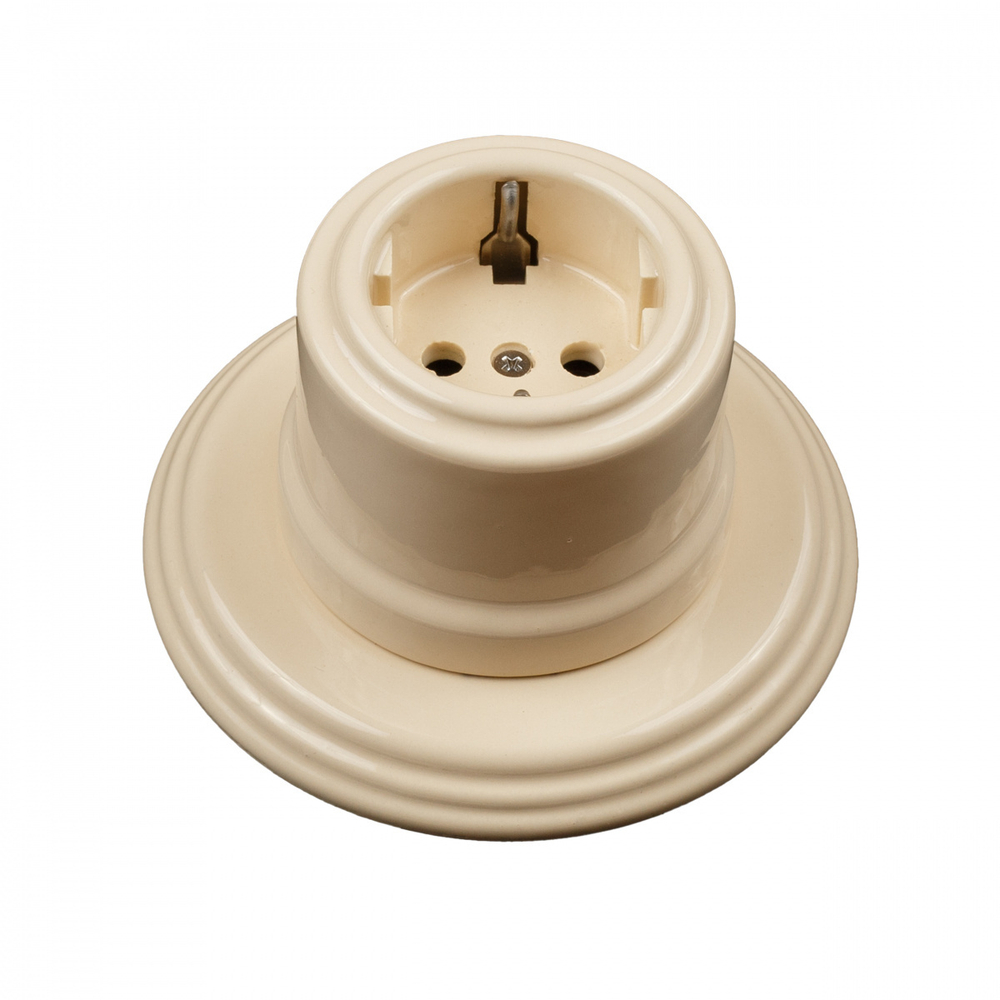 Розетка электрическая с заземляющим контактом, керамика, цвет Песочное золото B1-101-04