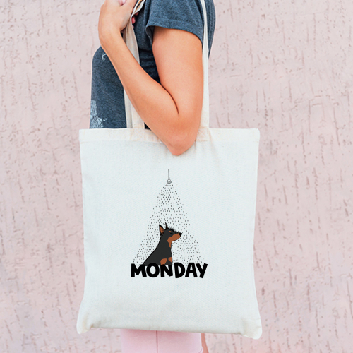 Тканевая сумка "Цвергпинчер в понедельник"